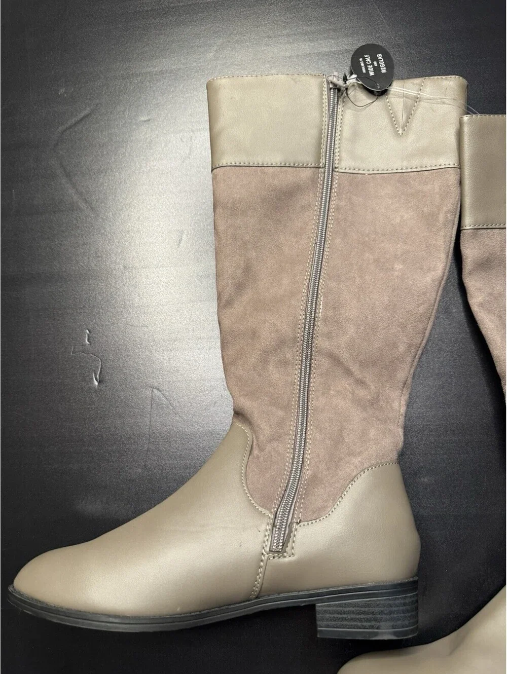 Knee High Boots Black Faux Suede Full Zip Size 8 Wide Calf Buckles &Flat Front
